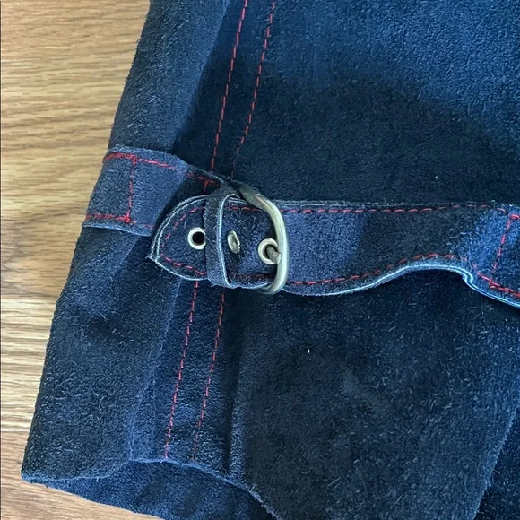 Men’s Vintage 1970s Navy Suede Belted Jacket, L - Picture 3 of 10